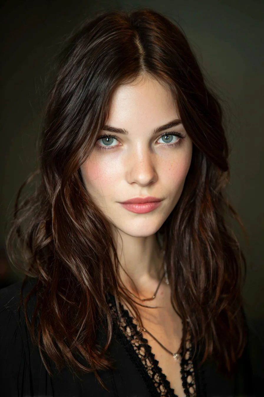 Long Textured Middle-Part Waves with Face‑Framing Layers