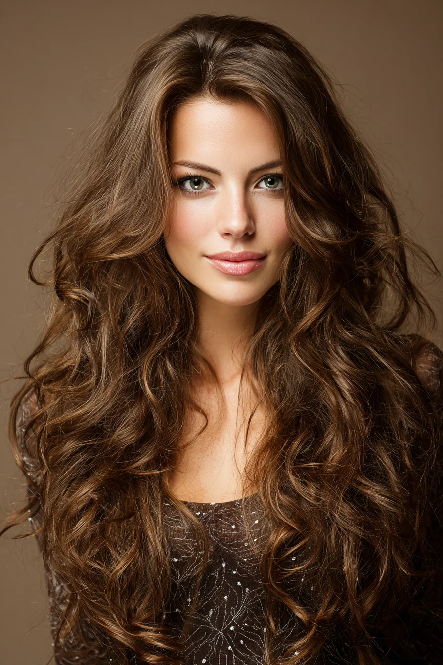 Long Voluminous Layered Tousled Waves with Natural Texture