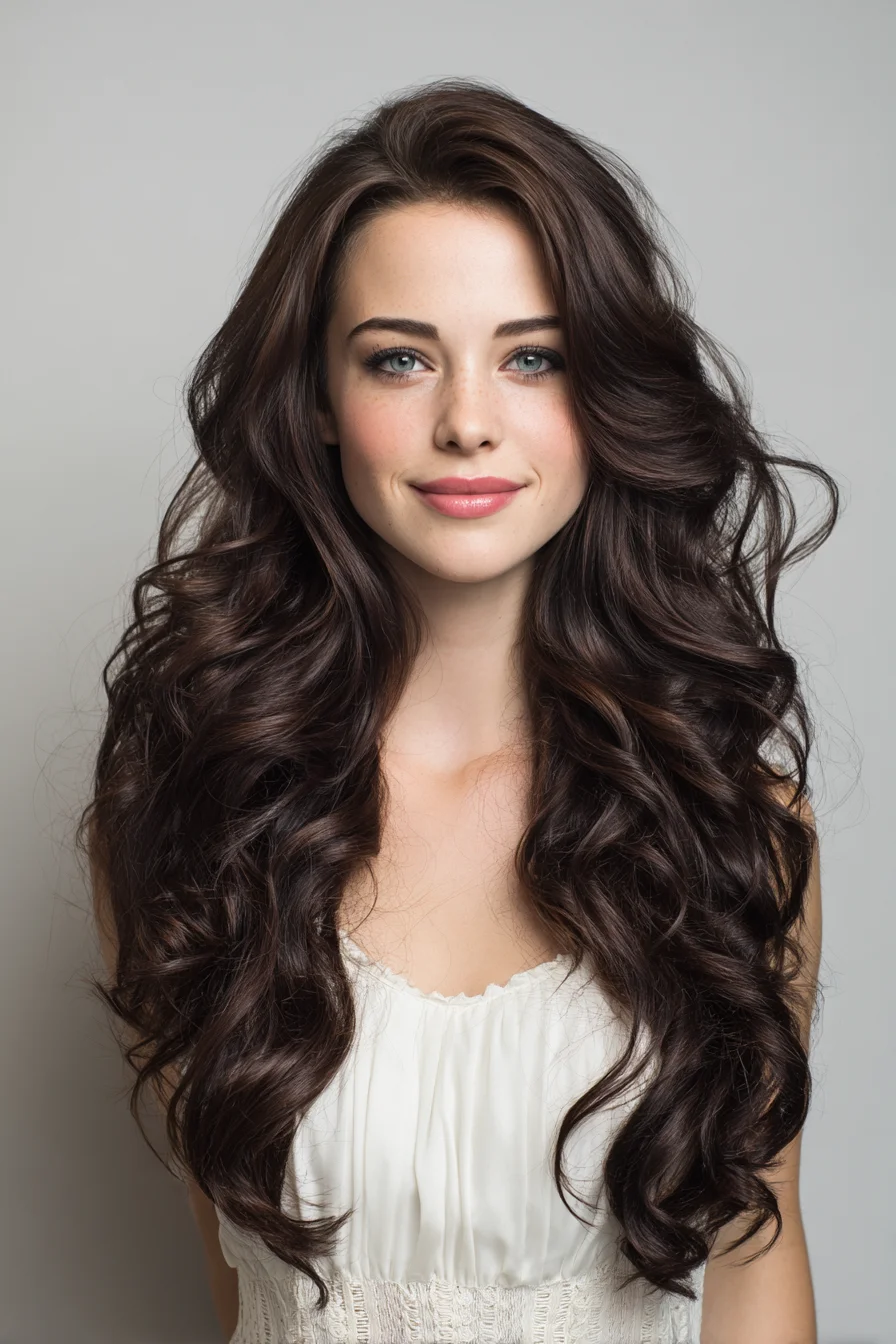 Long Voluminous Layered Waves with Soft Face‑Framing Curls
