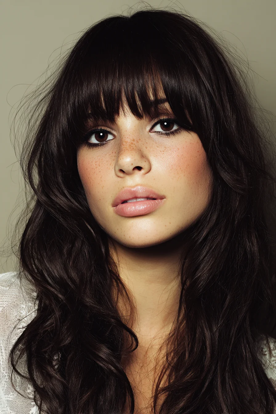 Long Wavy Layers with Soft Curtain Bangs
