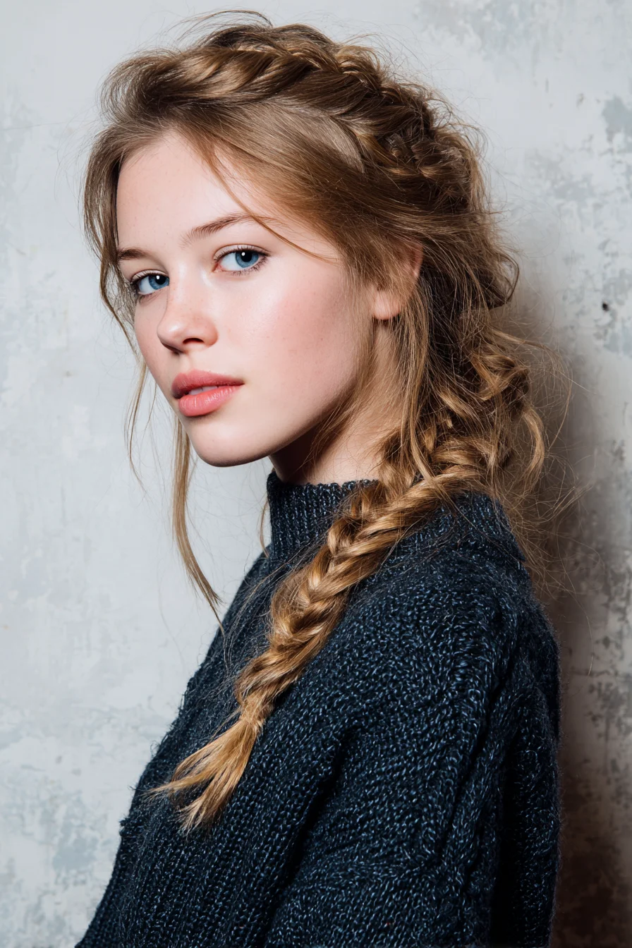 Loose Boho Side Braid with Face‑Framing Pieces
