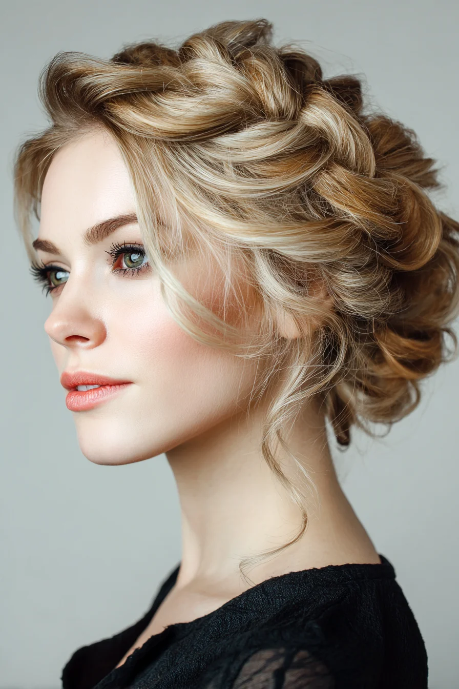 Loose Braided Crown Updo with Face‑Framing Tendrils