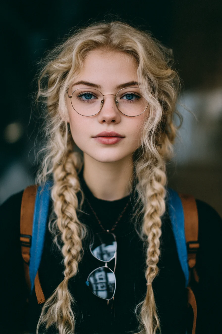 Loose Textured Double Braids with Face‑Framing Waves