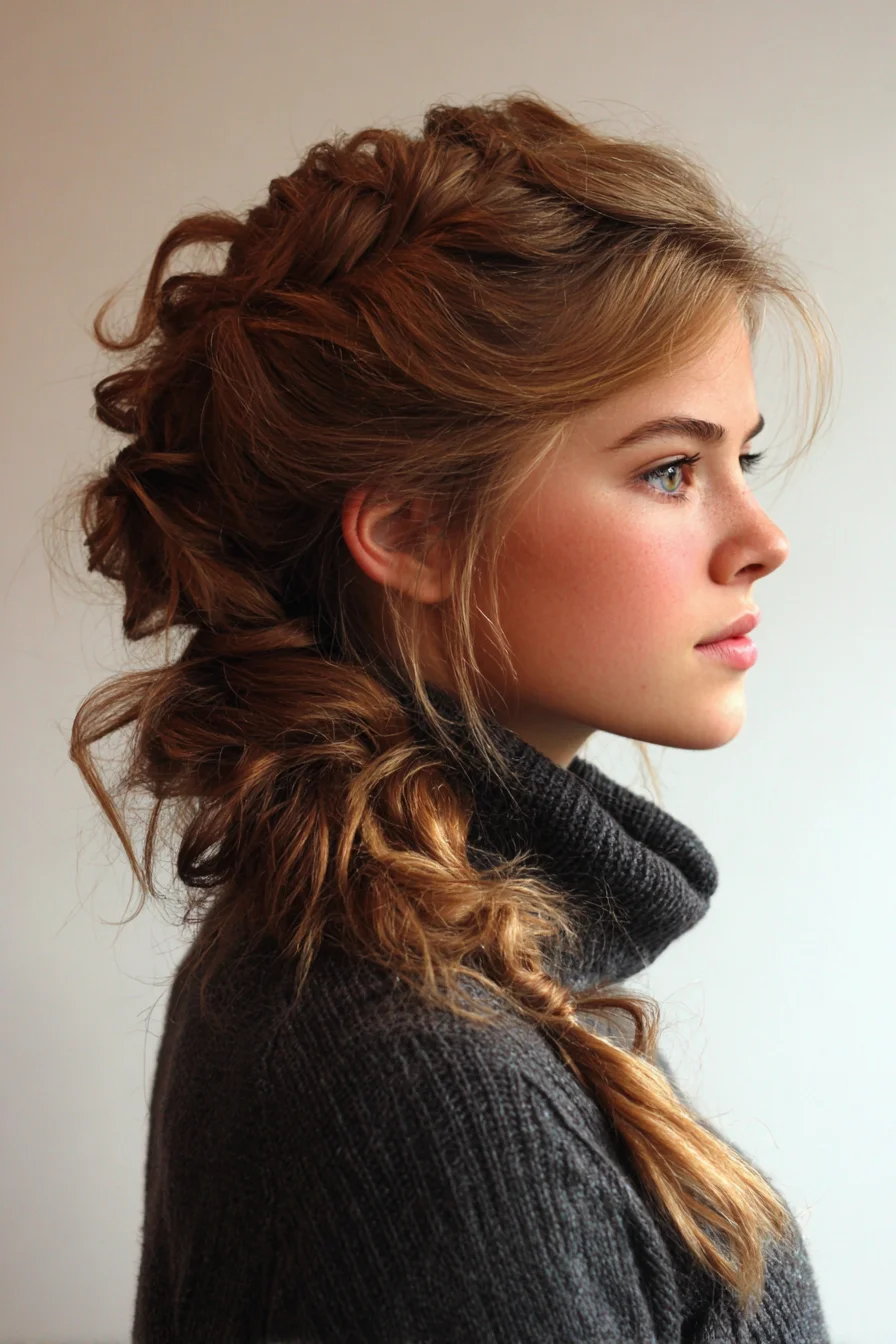 Loose Textured Side Braid with Face‑Framing Layers