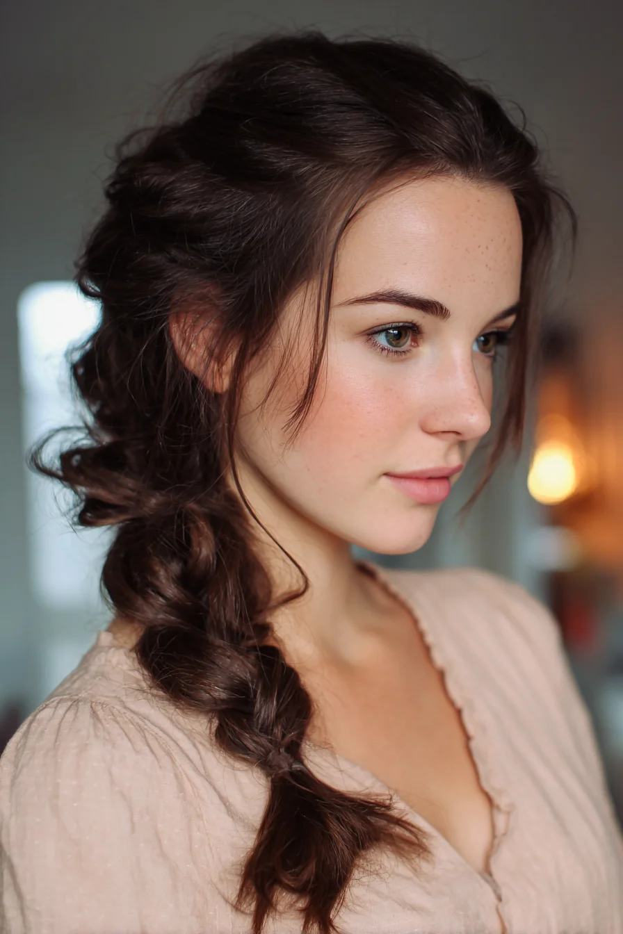 Loose Textured Side Braid with Face‑Framing Tendrils