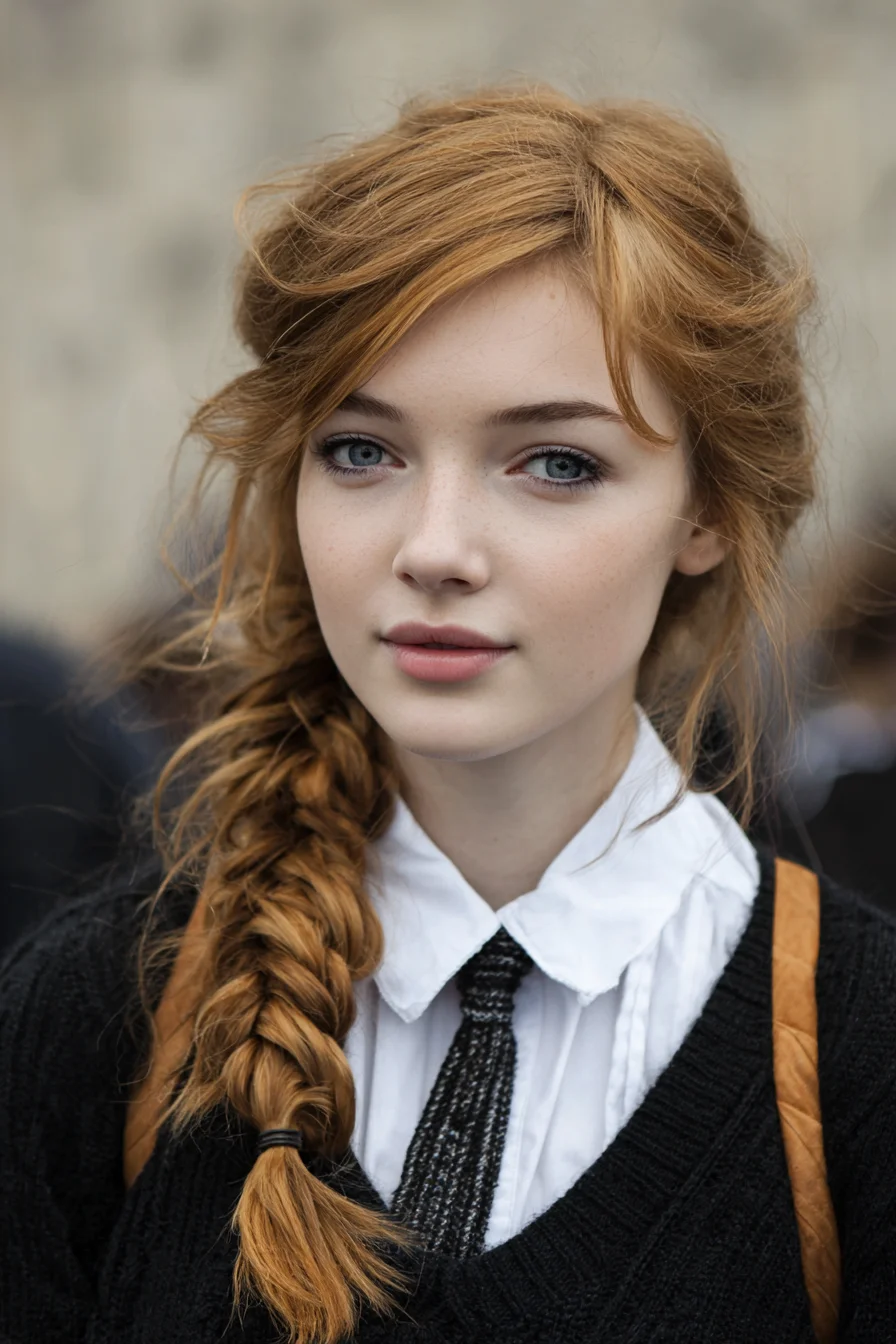 Loose Textured Side Braid with Face‑Framing Wisps for Medium–Long Hair