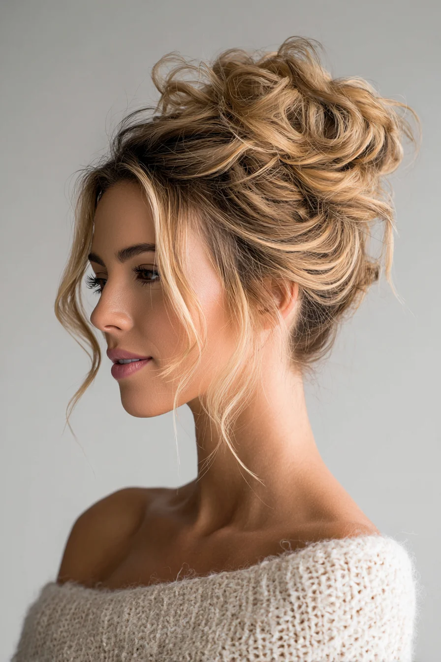 Loose Textured Updo with Face‑Framing Tendrils