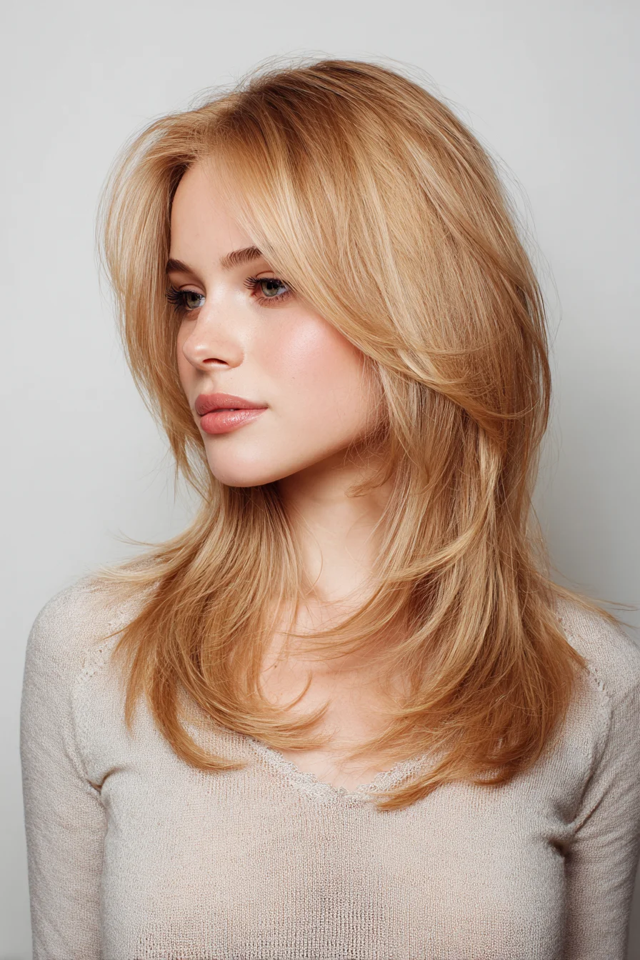 Medium Layered Cut with Curtain Bangs and Feathered Ends