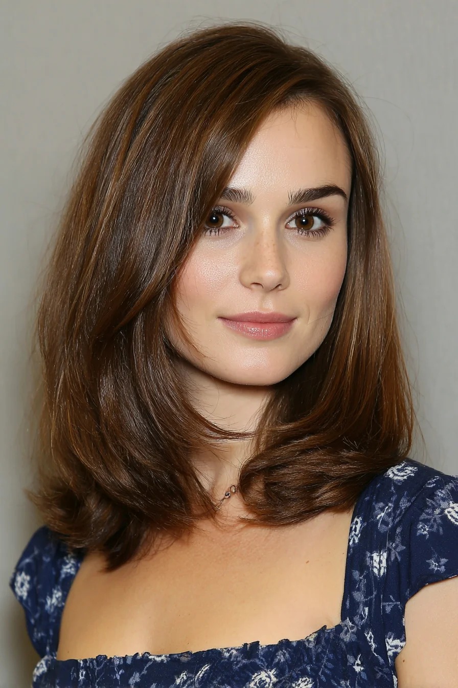 Medium Layered Lob with Face‑Framing Layers and Soft Blowout Volume