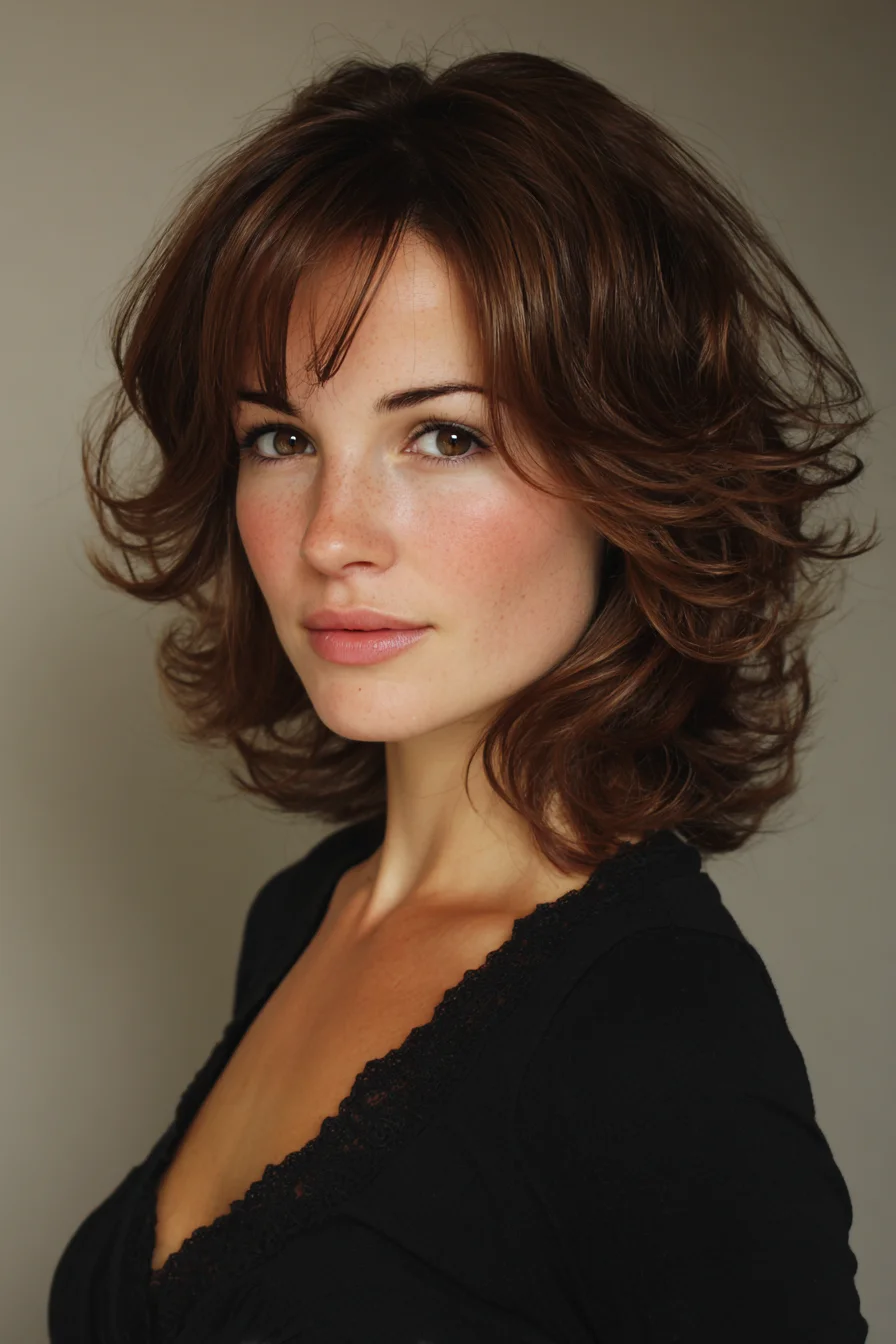 Medium Layered Shag with Curtain Bangs and Feathered Ends