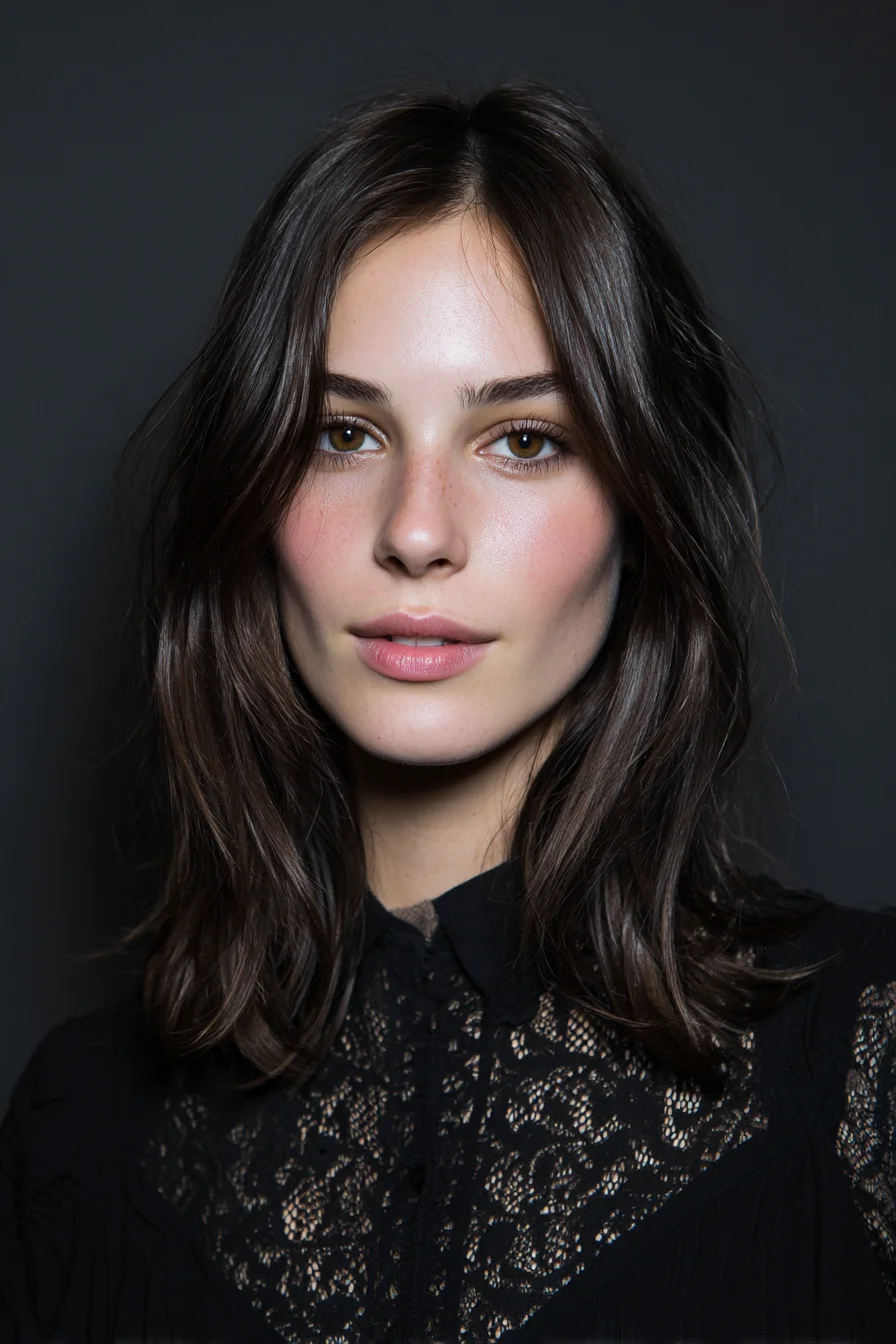 Medium-Length Layered Cut with Face‑Framing Curtain Bangs