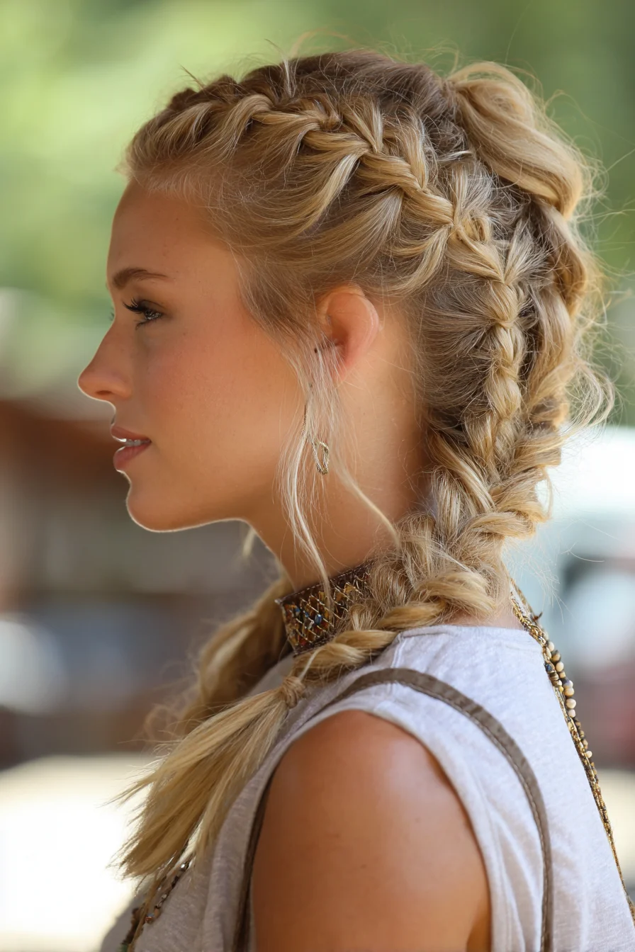 Messy Double Dutch Braids with Face‑Framing Pieces