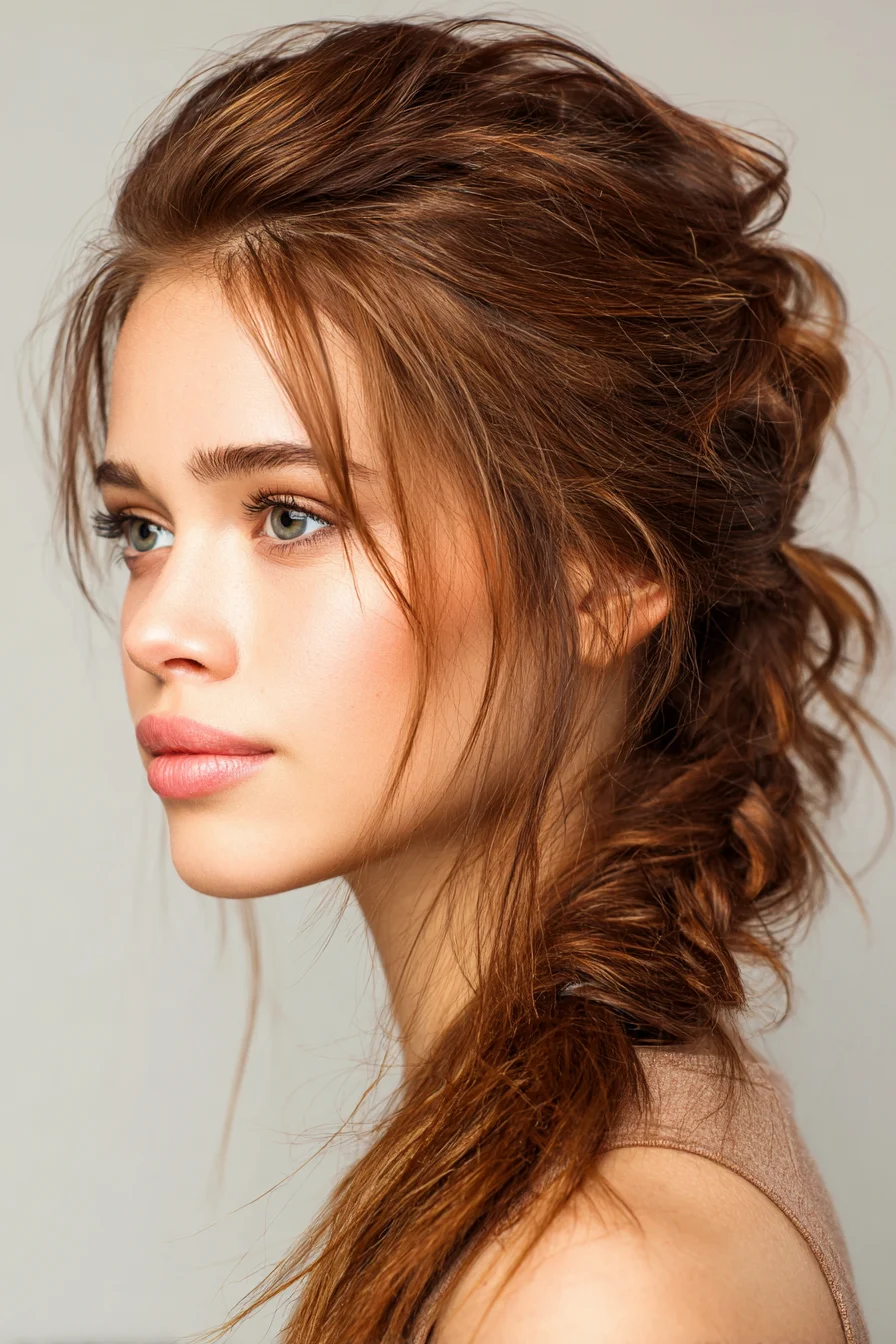 Messy Textured Side Braid with Face‑Framing Layers