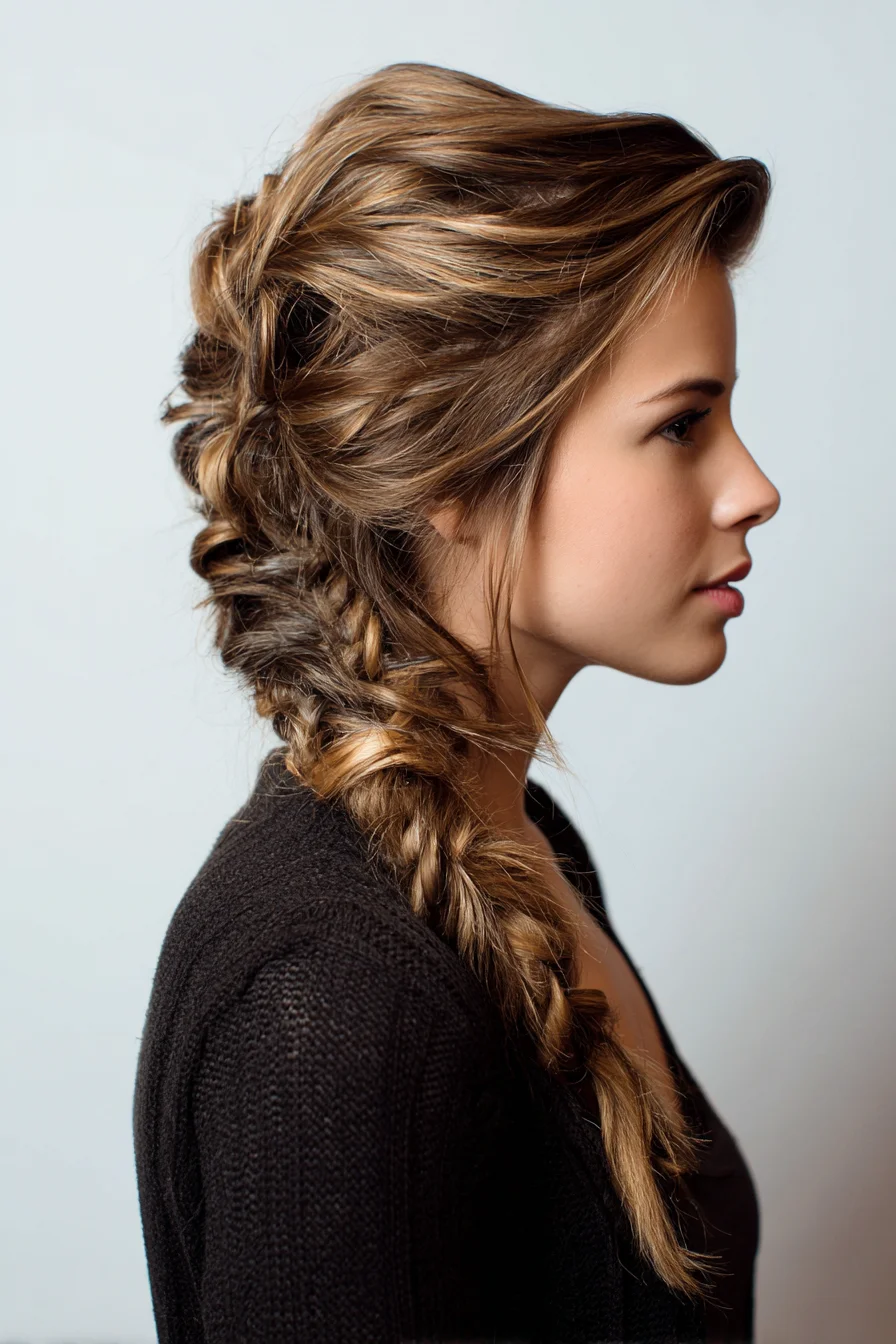Messy Voluminous Side Fishtail Braid