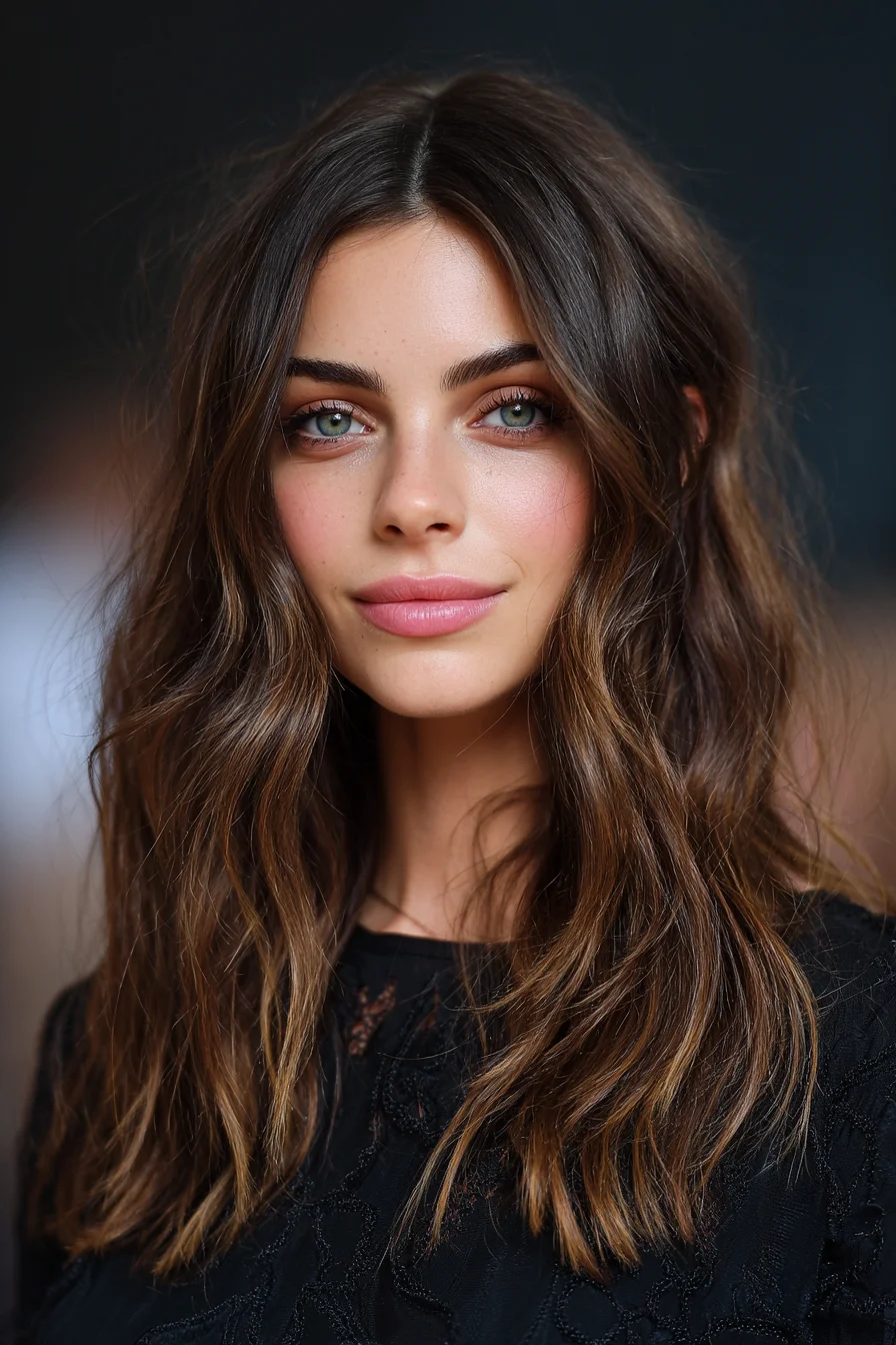 Middle-Part Beachy Waves with Long Textured Layers and Soft Balayage