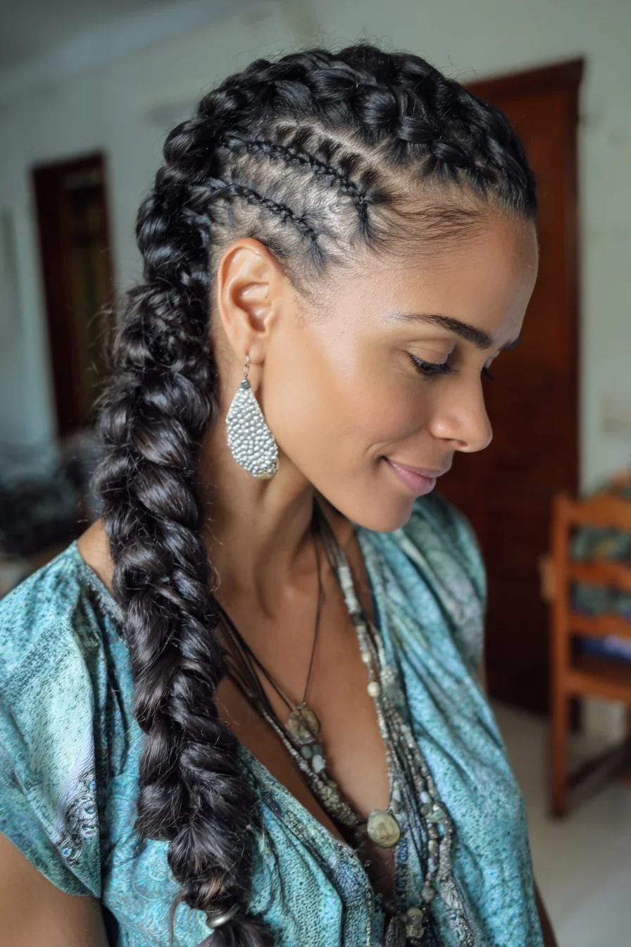 Multi‑Cornrow to Thick Dutch Braid — Long Textured Braided Style