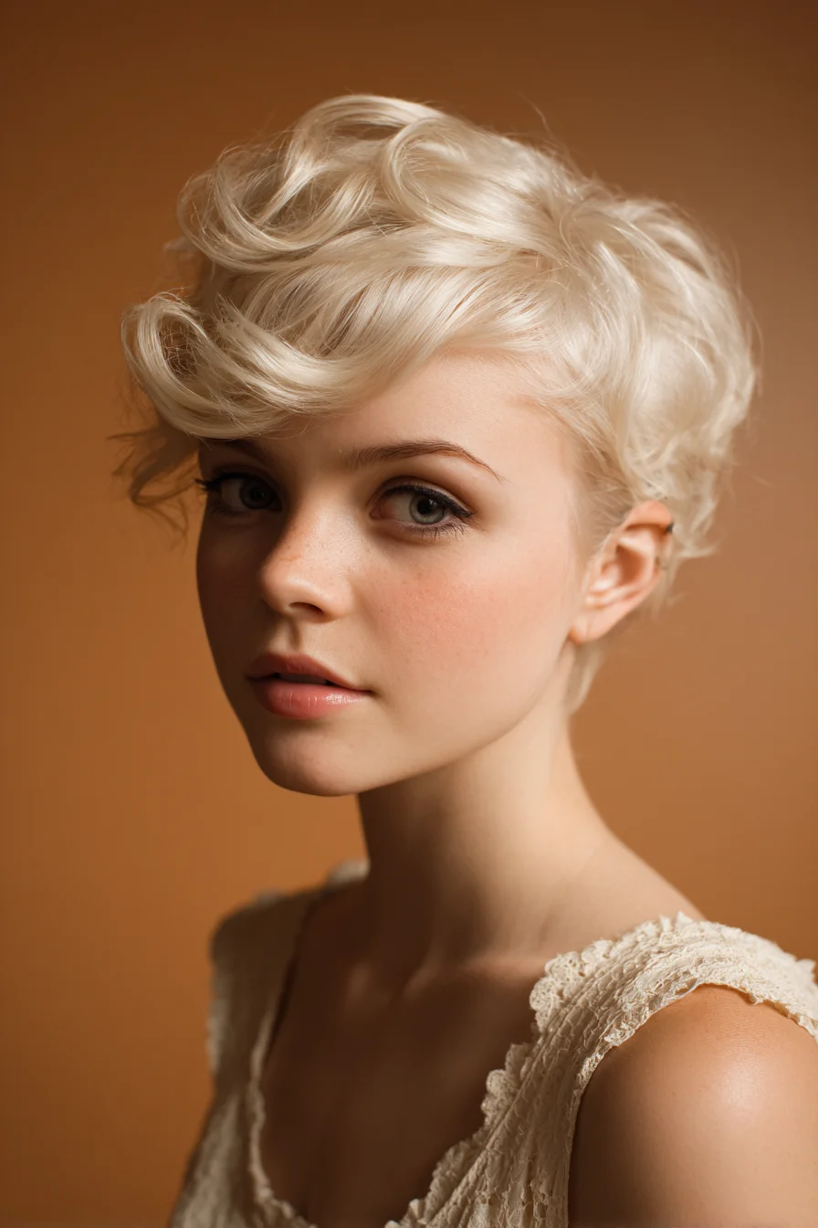 Platinum Blonde Textured Pixie with Soft Finger Waves