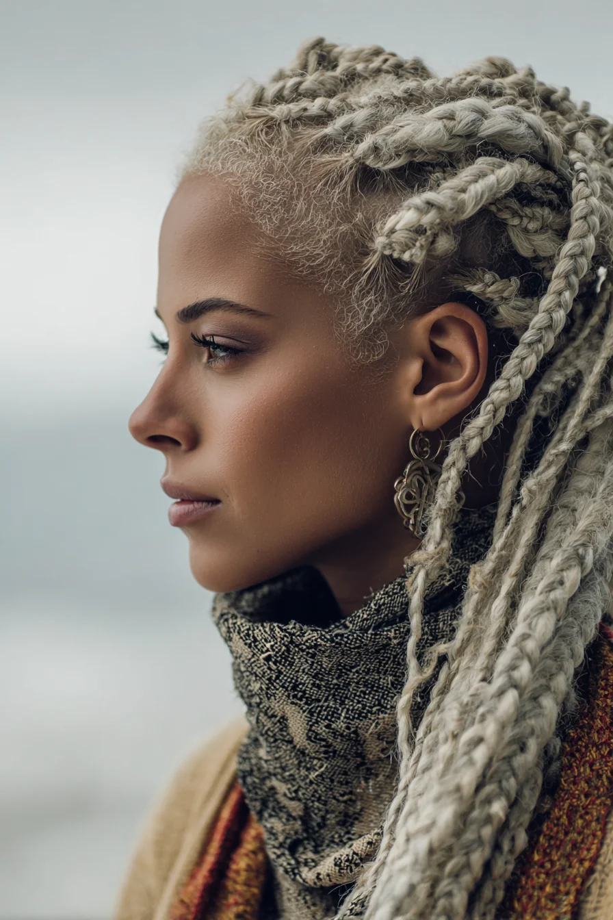 Platinum Cornrow Roots with Long Box Braids — Braided Extension Style
