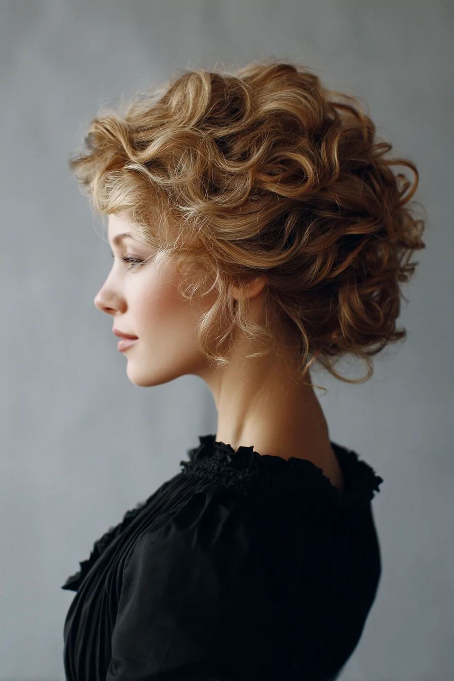 Romantic Curly Textured Low Updo for Wavy and Curly Hair