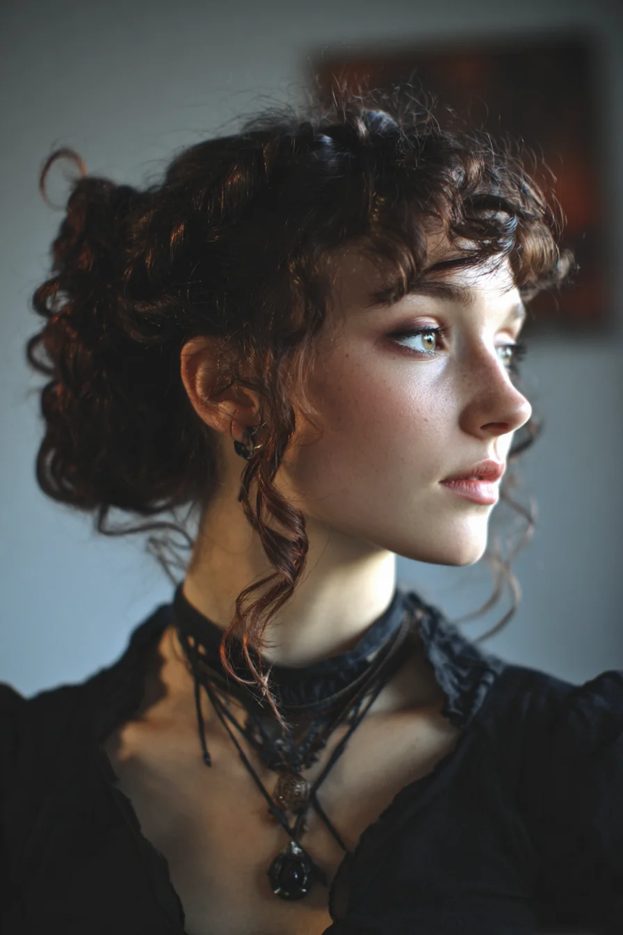 Romantic Curly Updo with Face‑Framing Tendrils