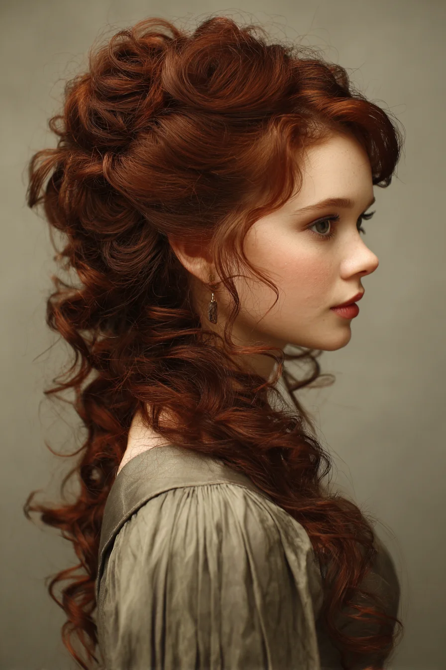 Romantic Half-Up Cascading Curls for Long Red Hair