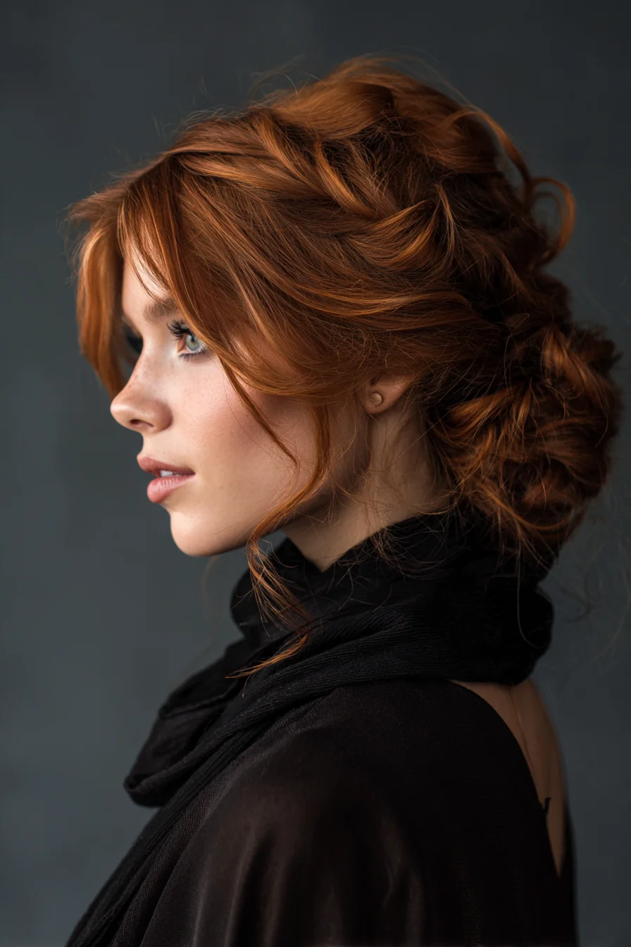 Romantic Low Messy Bun with Face‑Framing Layers