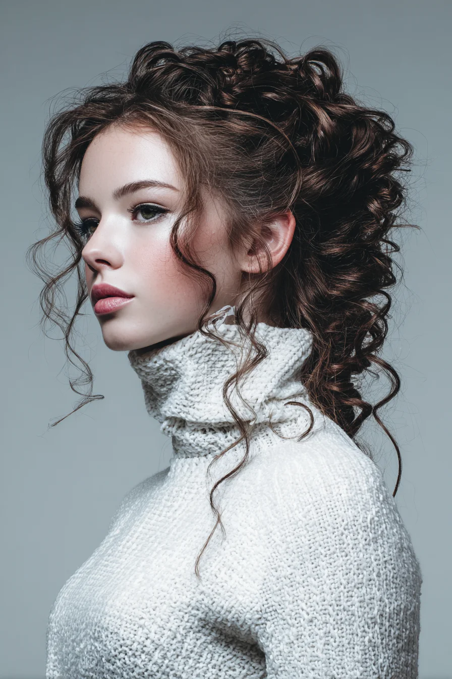 Romantic Textured Curly Updo with Face‑Framing Tendrils