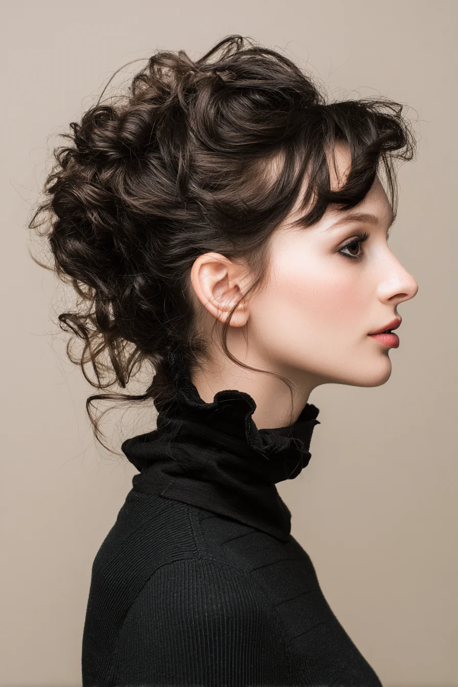 ## Romantic Textured Curly Updo with Wispy Face‑Framing Tendrils
