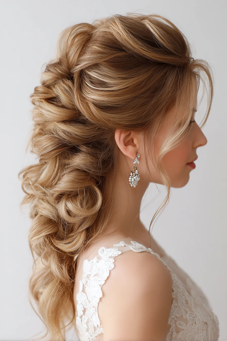 Romantic Textured Half-Up Cascade with Voluminous Twists