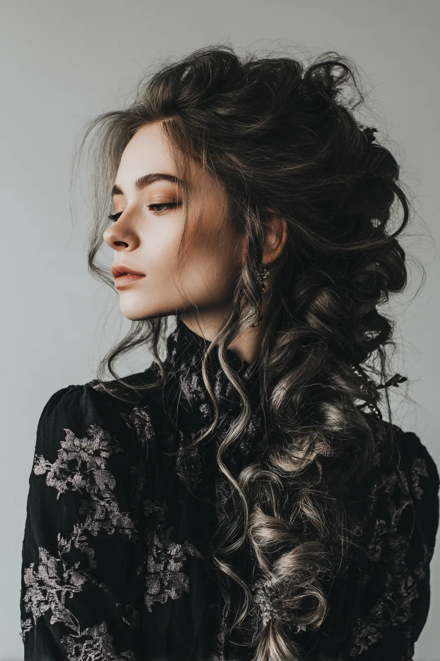 Romantic Textured Half-Up Side-Swept Curls