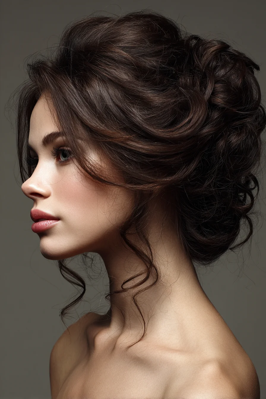 Romantic Textured Low Chignon with Face‑Framing Tendrils