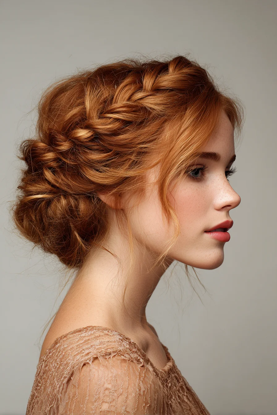 Romantic Textured Side Braid into Low Bun - Braided Low Bun Updo