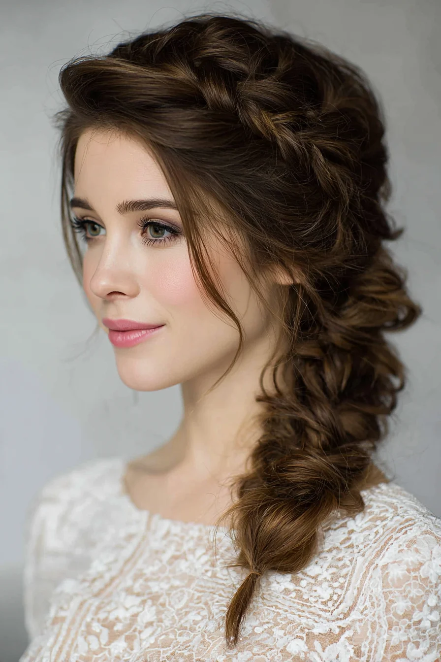 Romantic Textured Side Braid with Face‑Framing Tendrils