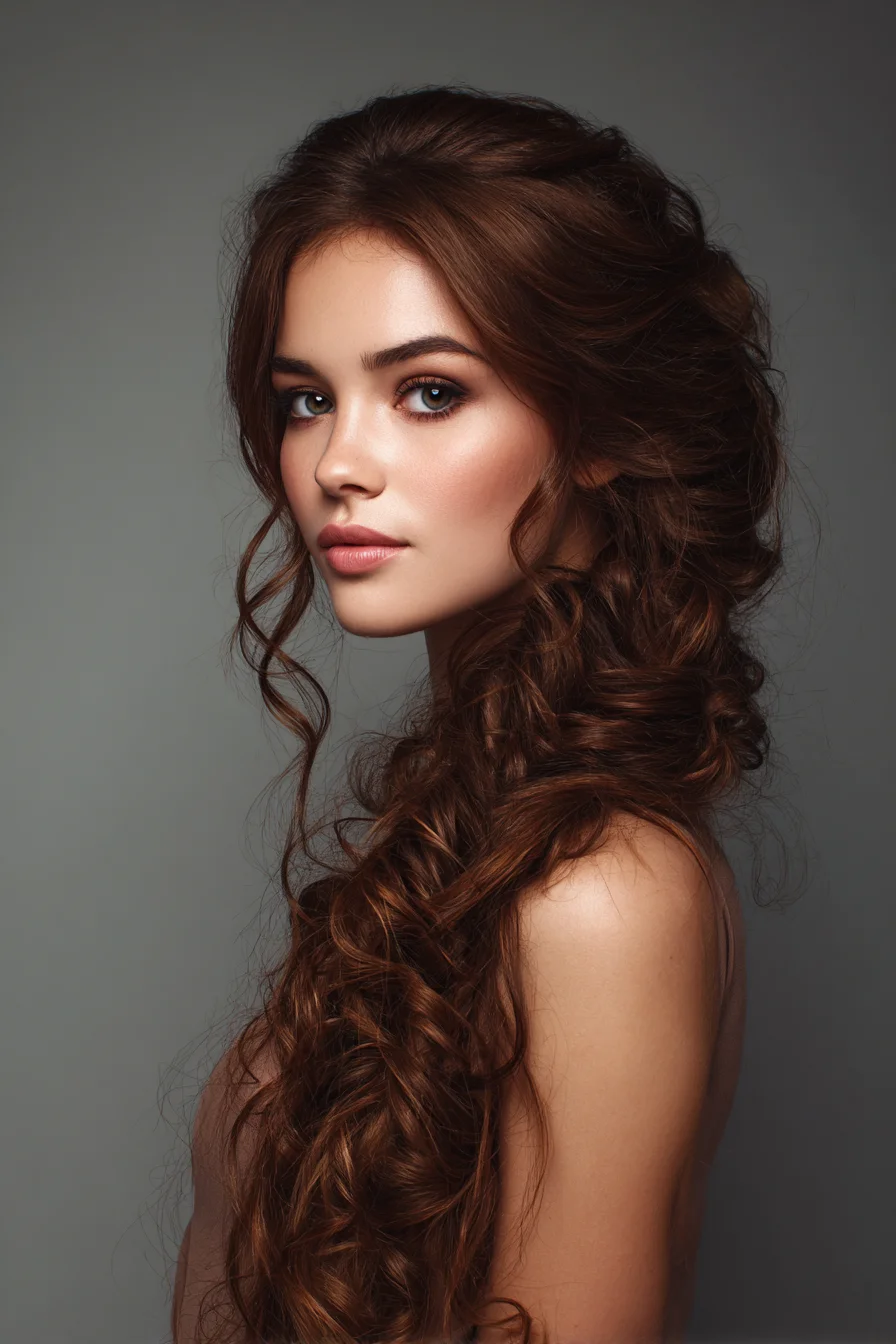 Romantic Textured Side Fishtail Braid with Face‑Framing Tendrils