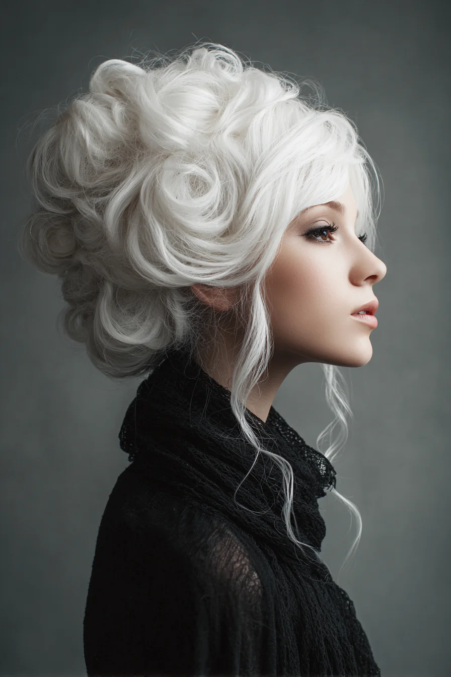 Romantic Voluminous Curled Updo with Face‑Framing Tendrils