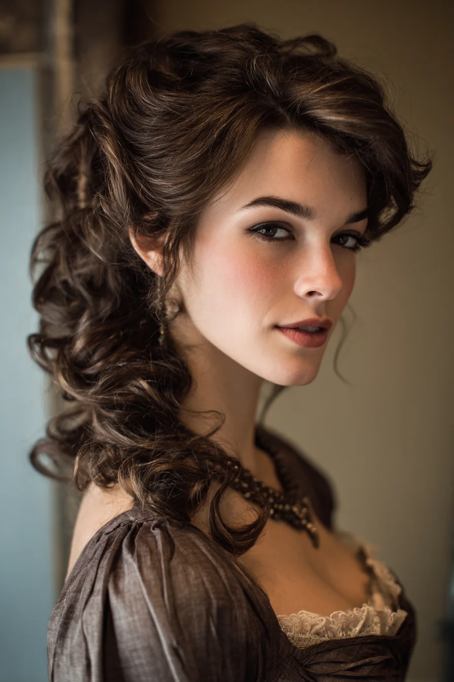 Romantic Voluminous Side‑Swept Curls — Half‑Up Vintage Style