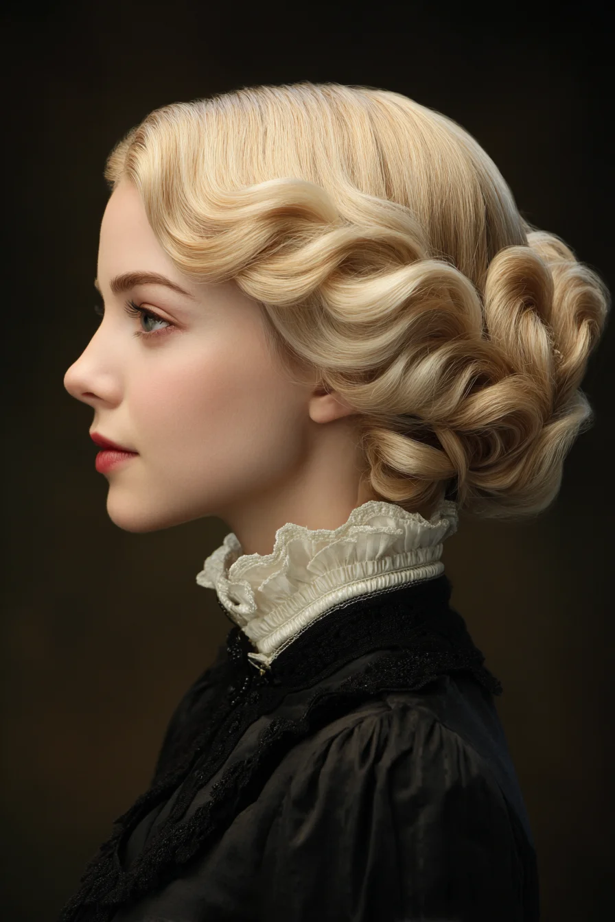 Sculpted Finger‑Wave Low Chignon — Vintage Waves with a Rolled Bun