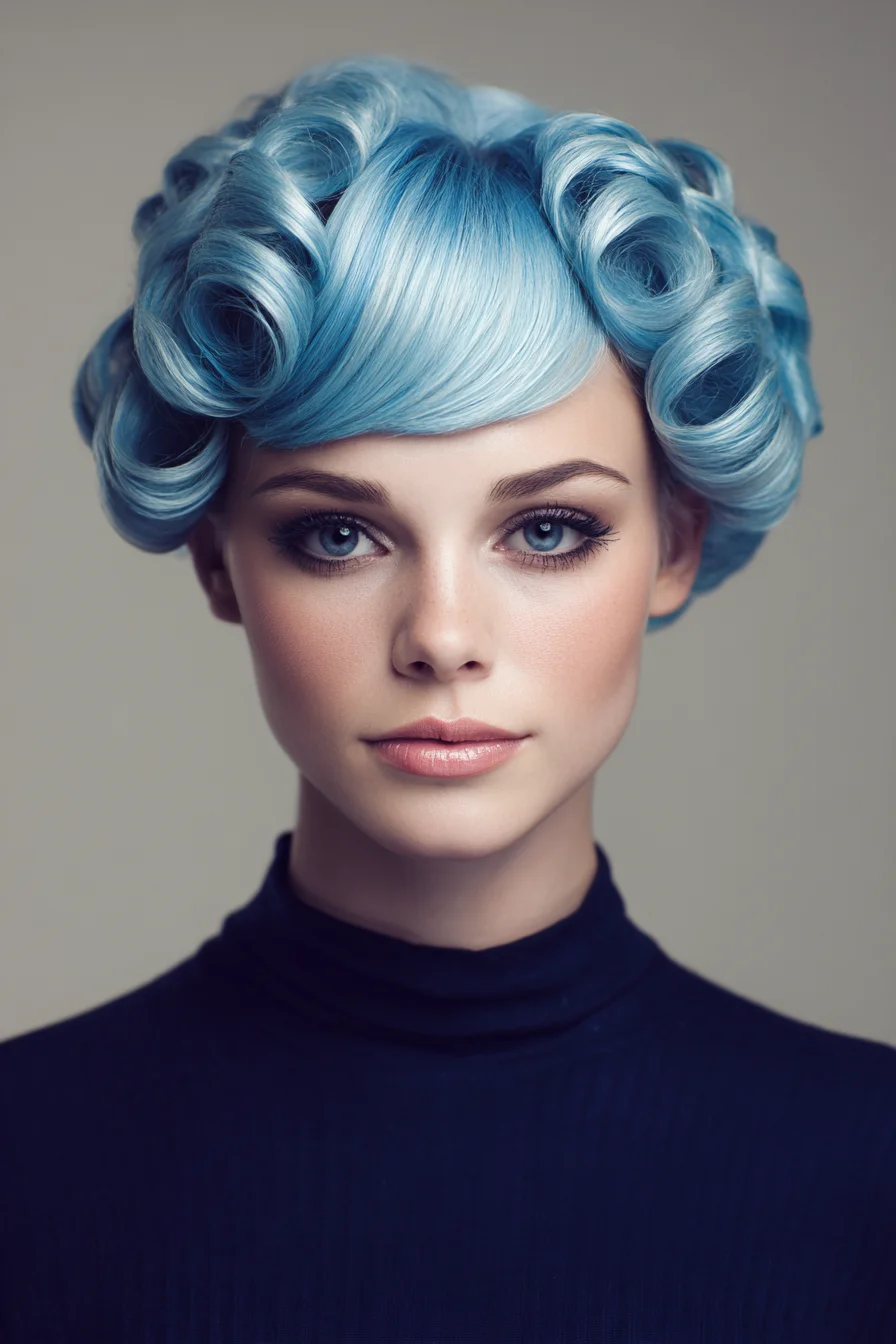 Sculpted Retro Pin Curls with Smooth Side-Swept Fringe
