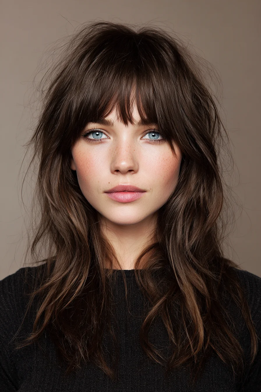 Shaggy Layered Haircut with Curtain Bangs and Tousled Texture