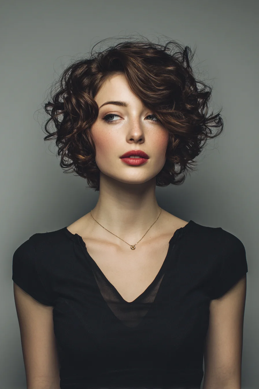 Short Textured Curly Bob with Face‑Framing Layers
