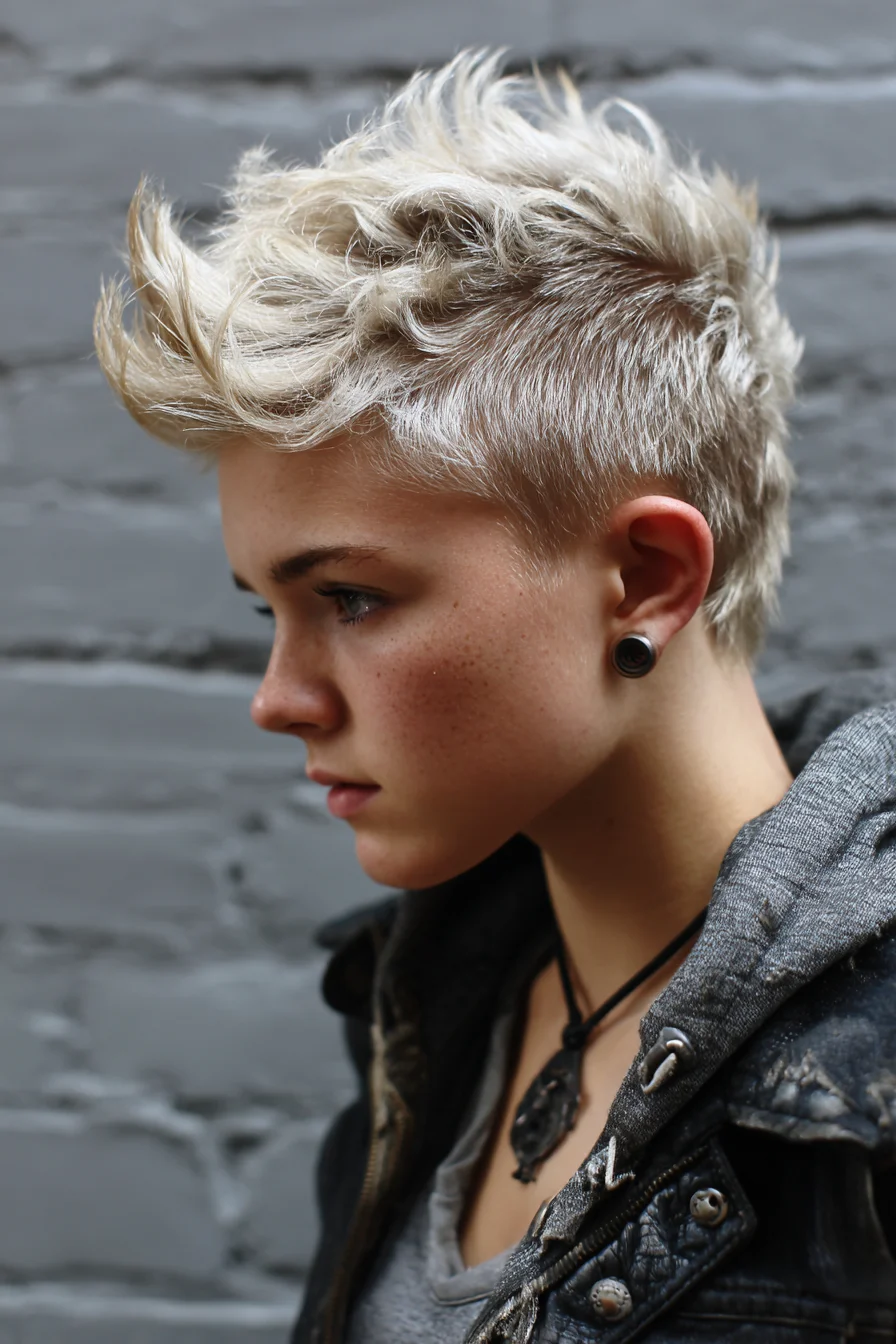 Short Textured Platinum Pixie with Tapered Sides