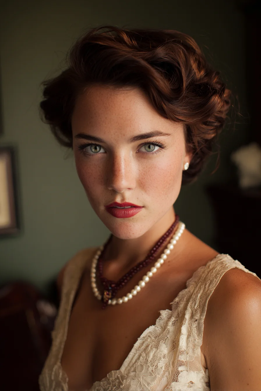 Short Vintage Finger-Wave Updo — Soft Side-Swept Waves for Short to Medium Hair