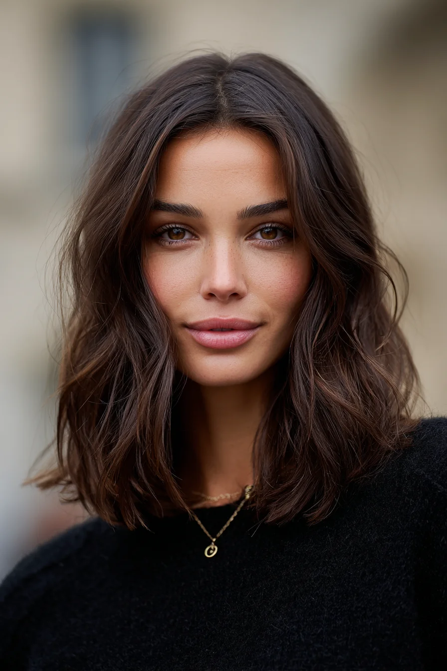 Shoulder-Length Textured Lob with Soft Center-Part Waves