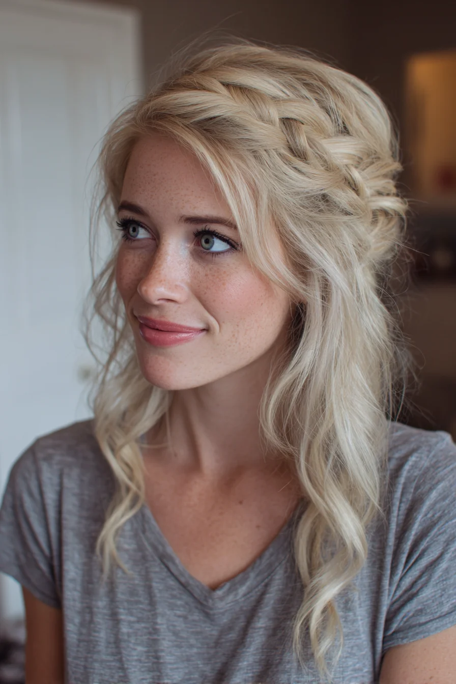 Side Dutch Braid Half-Up with Loose Beachy Waves