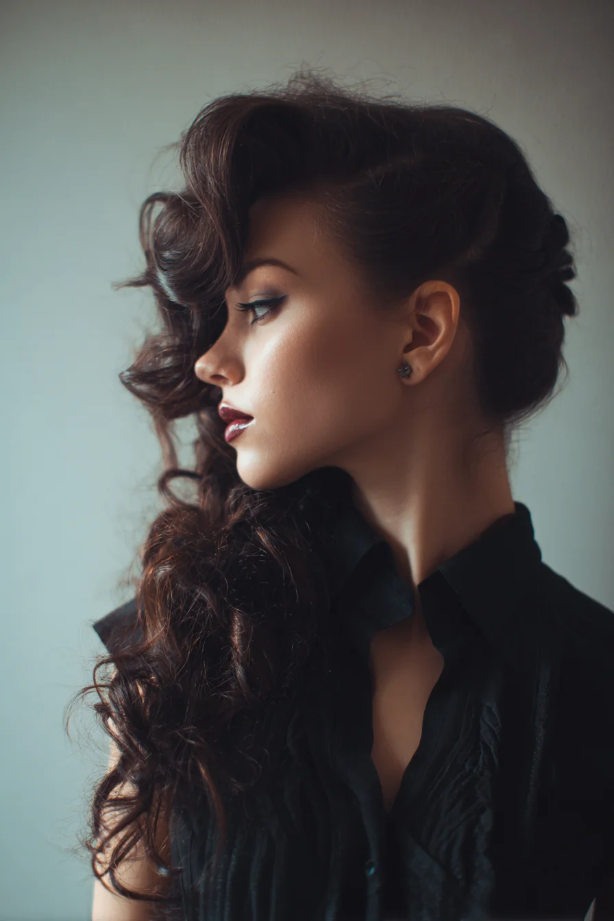 Side‑Swept Vintage Hollywood Curls for Long, Voluminous Hair