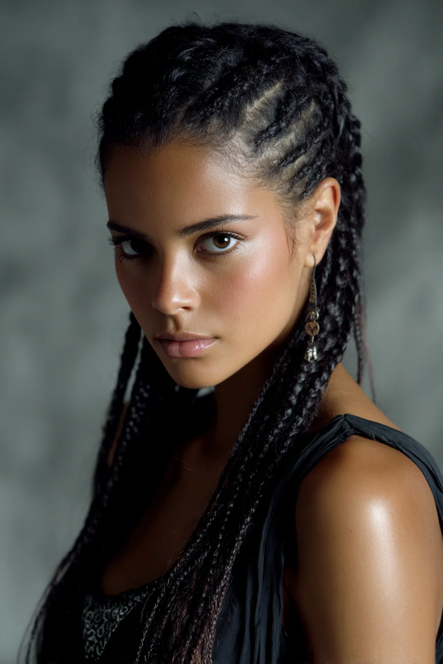 Sleek Cornrows Feeding into Long Micro-Braids for Natural Hair