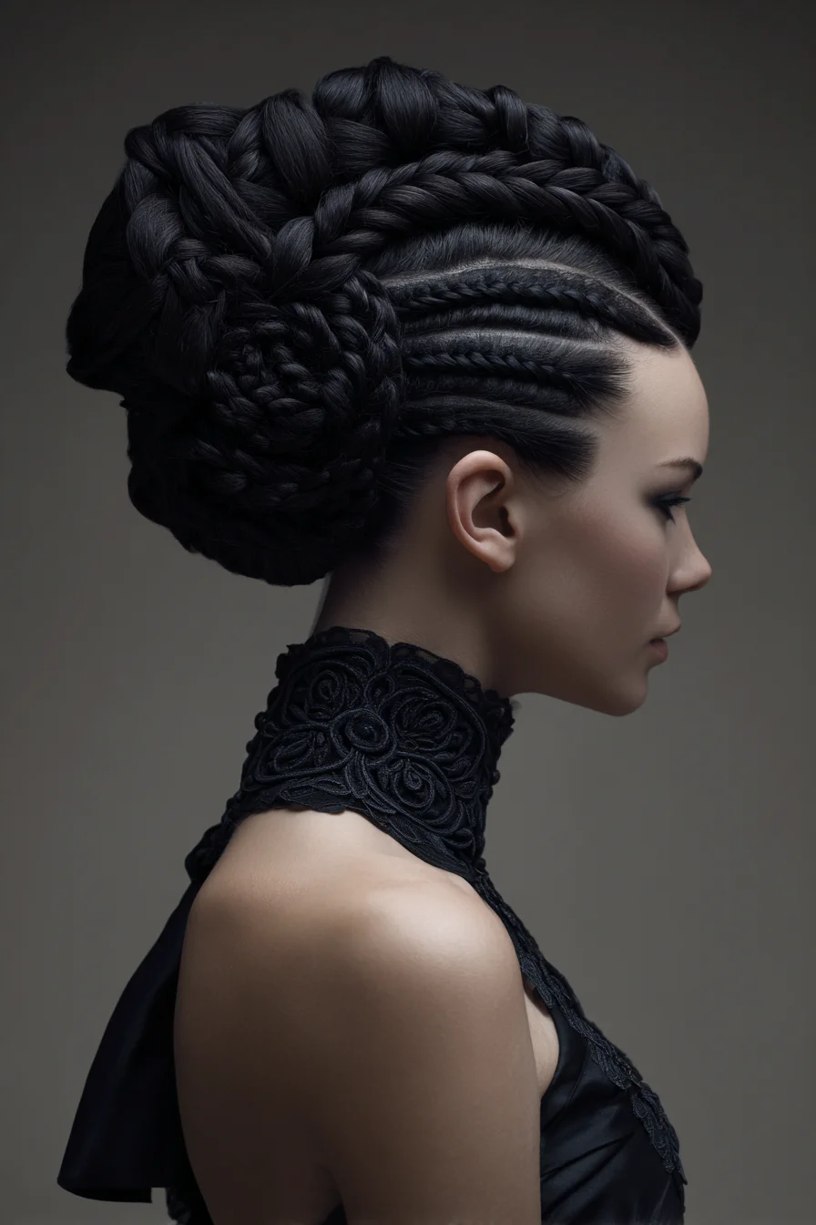 Sleek Cornrows into Braided Bun Updo