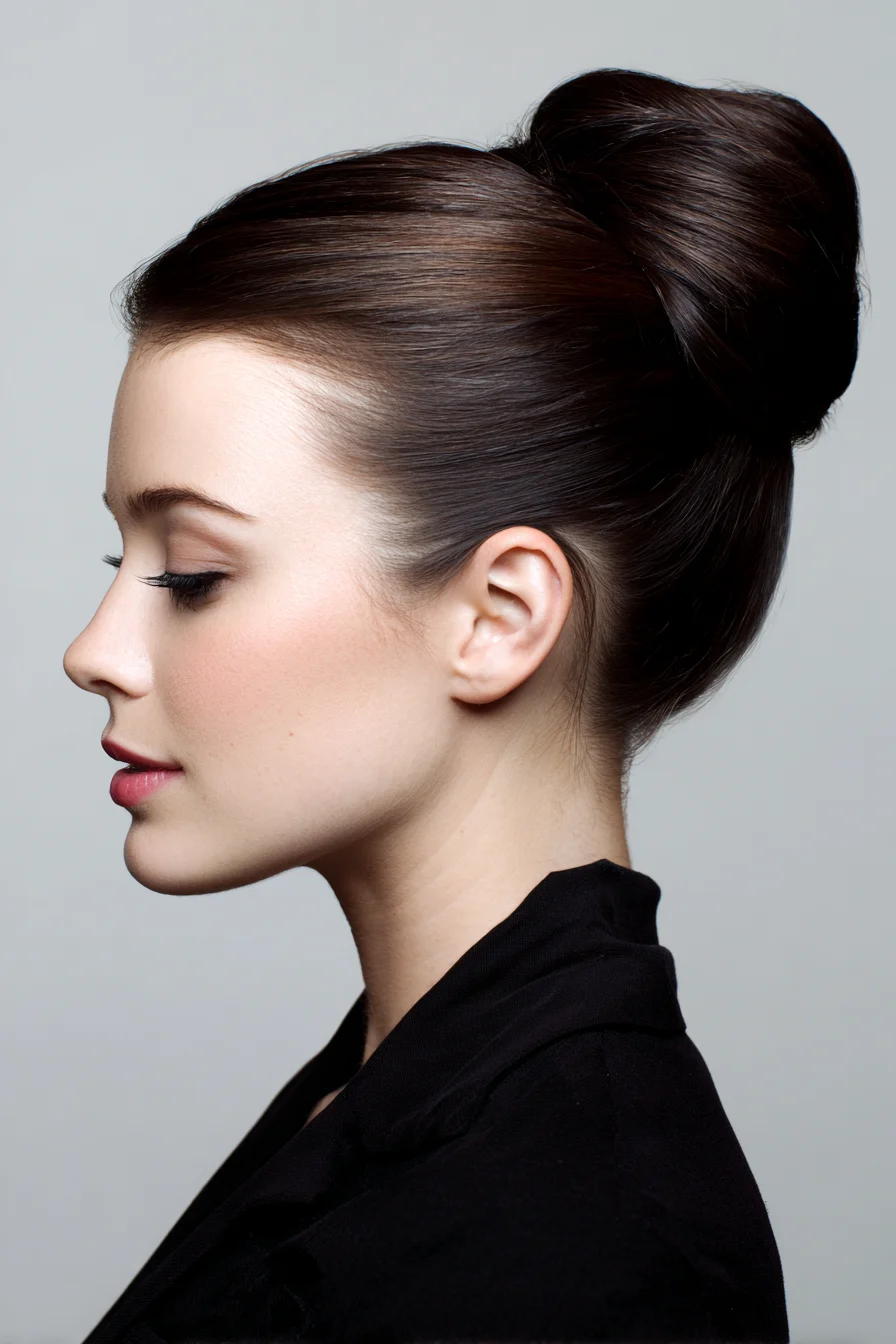 Sleek High Ball Bun – Smooth Chic Updo for Medium to Thick Hair