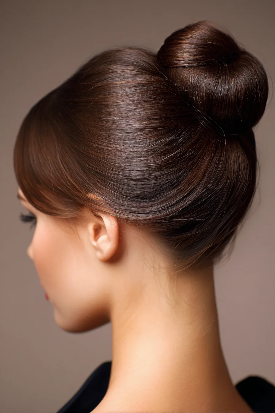Sleek High Ballerina Bun with Side-Swept Fringe