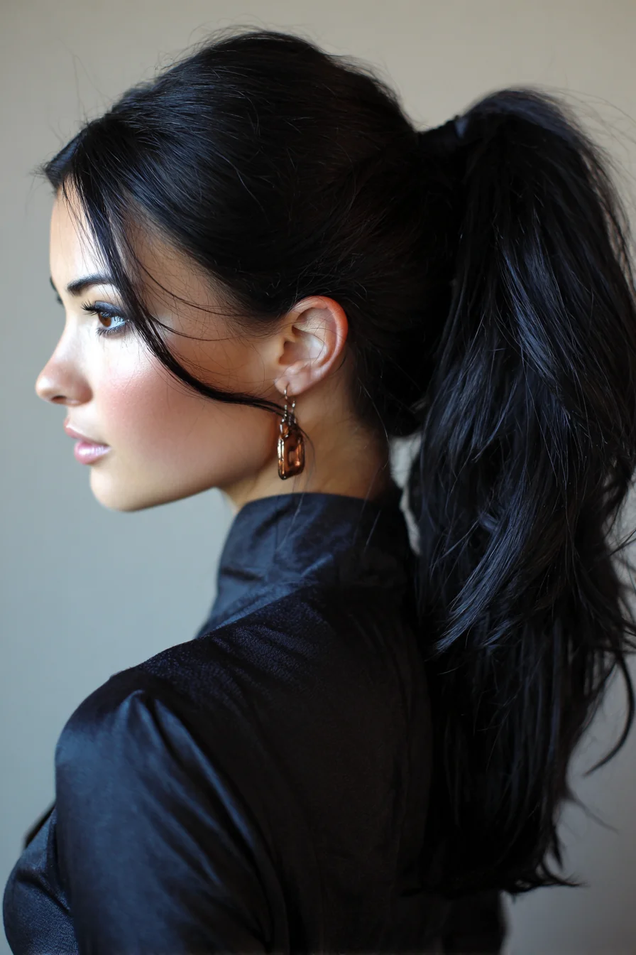 Sleek High Ponytail with Face‑Framing Tendrils for Long Hair